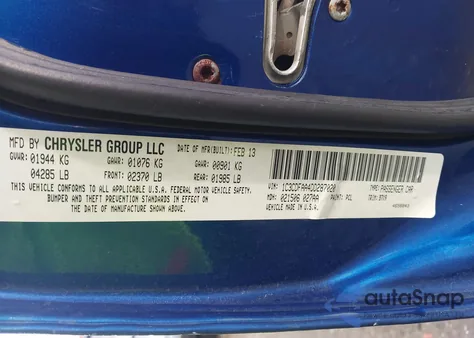 2013 Dodge Dart Se z USA, uszkodzony, nr VIN 1C3CDFAA4DD287020